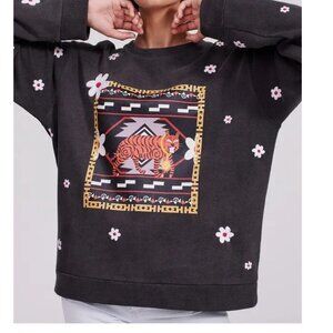 Hayley Menzies Size XS Portobello Tiger Print Embroidered Sweatshirt